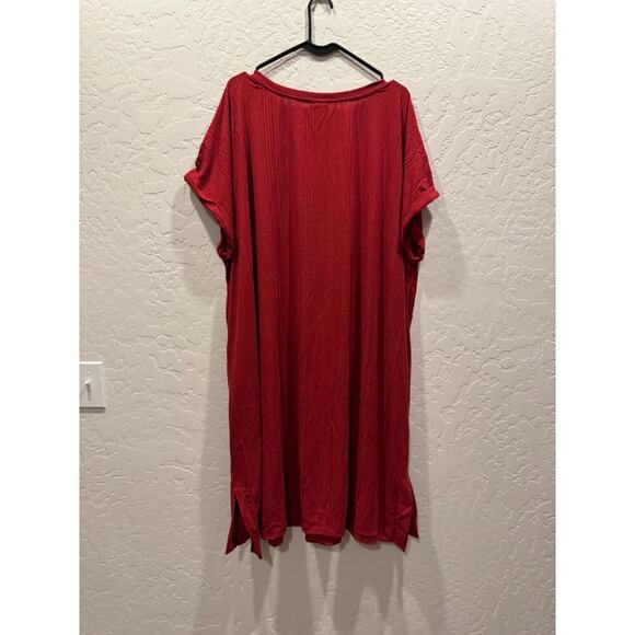 Lularoe Chelsea T-Shirt Dress Knee Length, Rolled Sleeve, Red, 3x NWT - Picture 2 of 5